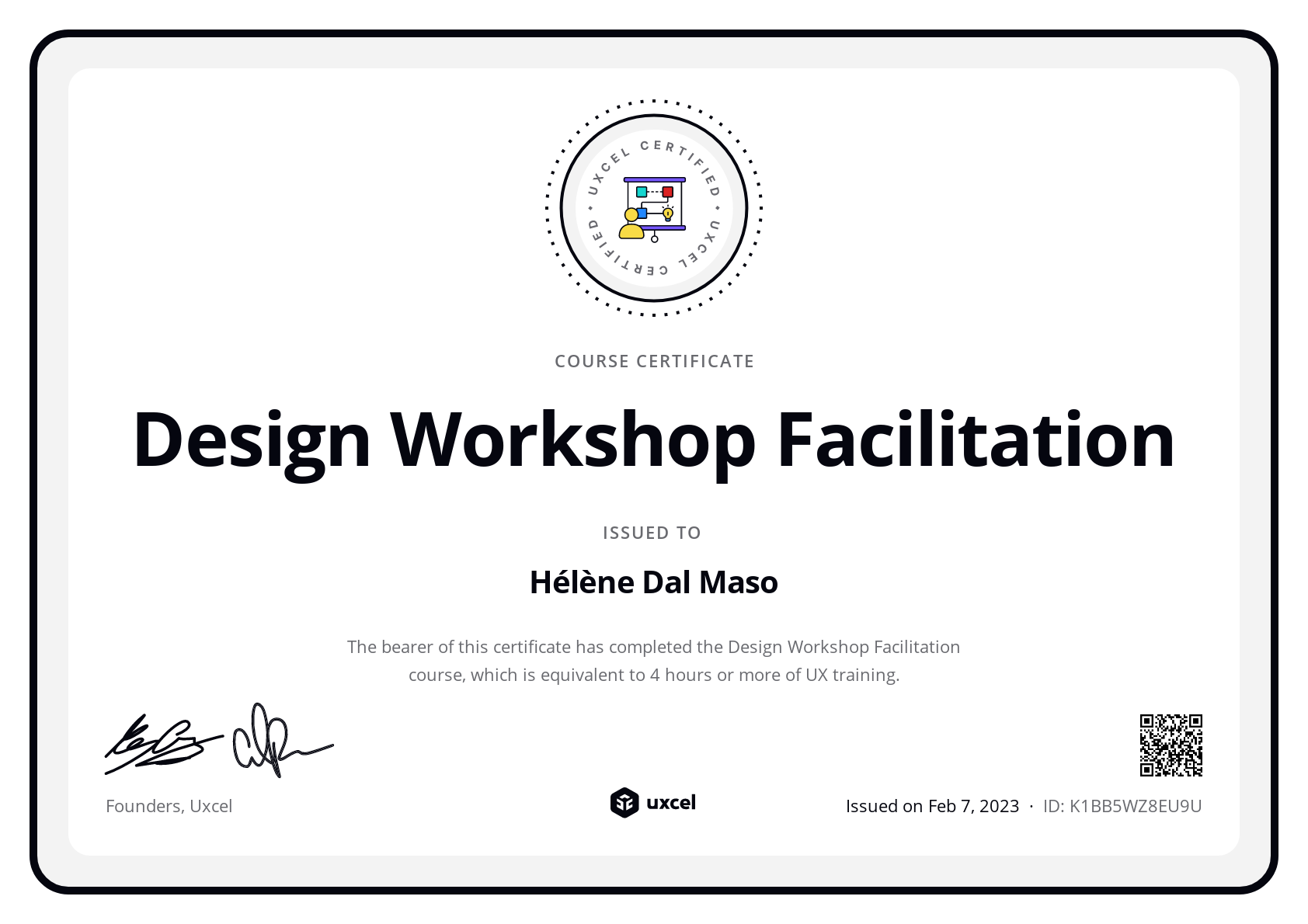 Hélène Dal Maso's certificate